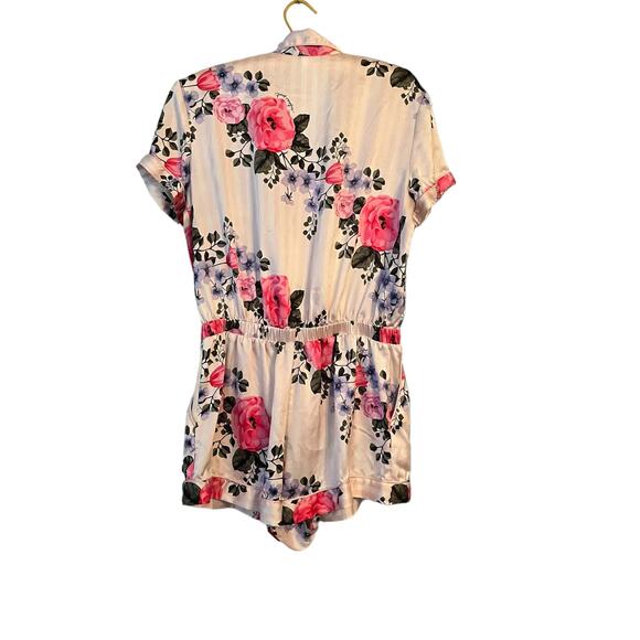 Victoria's Secret Satin Feel Pink Playsuit-romper Floral Striped M Roses Ribbon - Picture 4 of 10